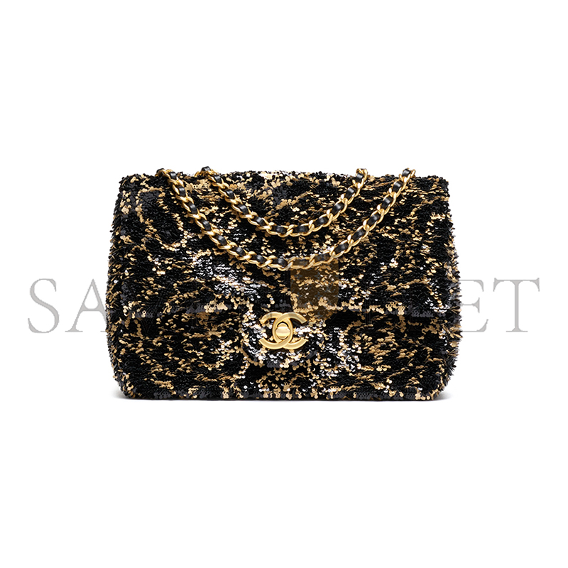 ch*el flap bag sequins & gold-tone metal G01den & black as4561 (21*14*8cm)